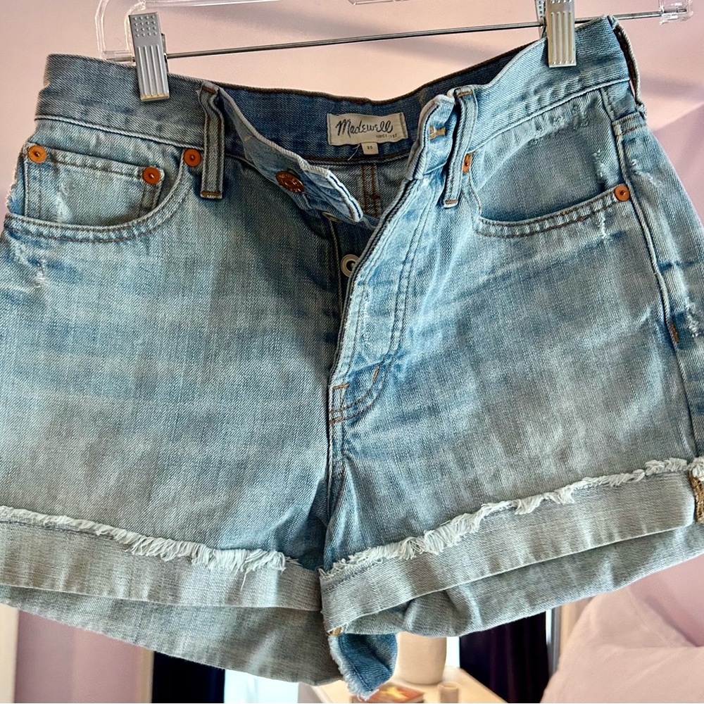 Madewell Light Blue Jean Shorts, women's button up denim shorts with cuffs